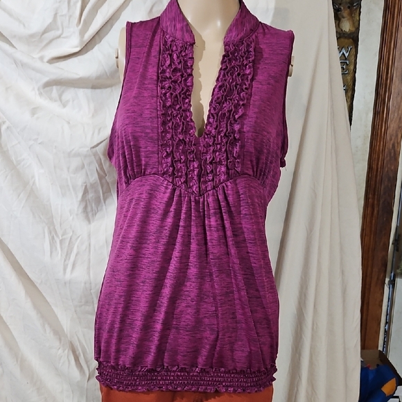 Heart Soul Tops - Heart Soul Sleeveless Ruffled Top - Magenta